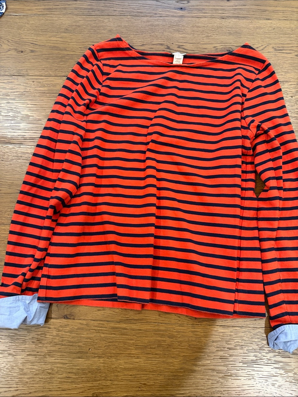 J. Crew Red and Navy Striped Long-Sleeve Tee